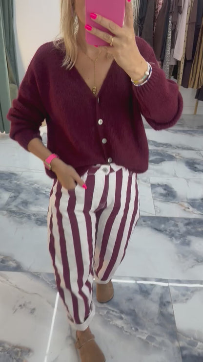 Pantalon MARLON Bordeaux/écru