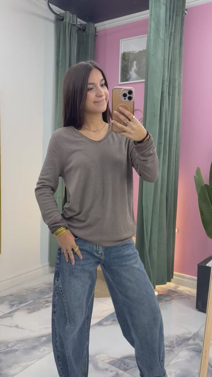 Top AMALIA taupe foncé