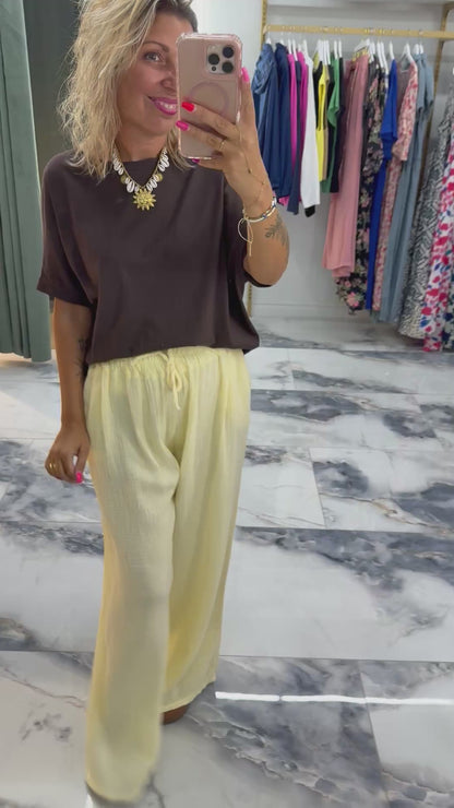 Pantalon JEANNETTE gaze de coton jaune