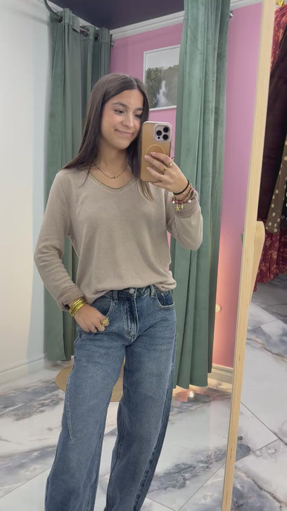 Top AMALIA taupe clair