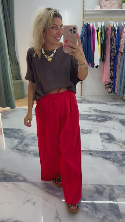 Pantalon JEANNETTE gaze de coton rouge